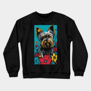 Yorkshire Terrier Dog Vibrant Tropical Flower Tall Retro Vintage Digital Pop Art Portrait 2 Crewneck Sweatshirt